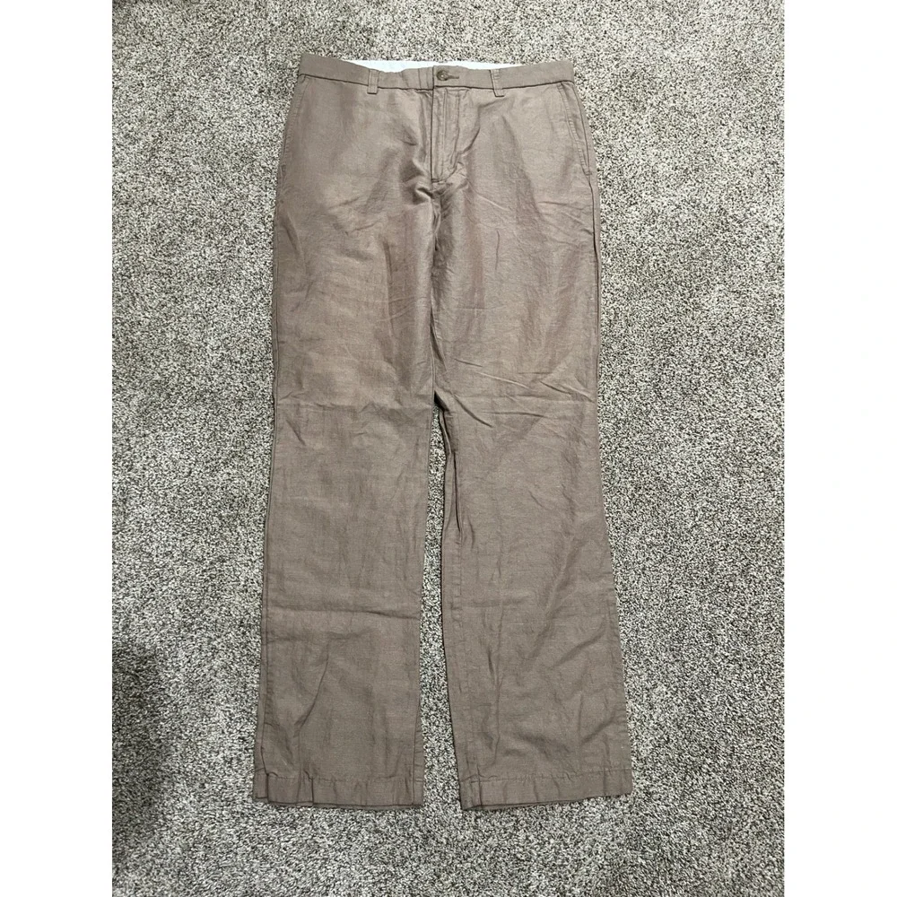 Banana Republic Gavin Straight Leg Linen Cotton Chino Pants Brown Mens 33x32